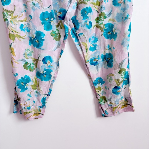 Papinelle Audrey Crop PJ Set pink blue floral cotton silk relaxed lightweight - Picture 12 of 13